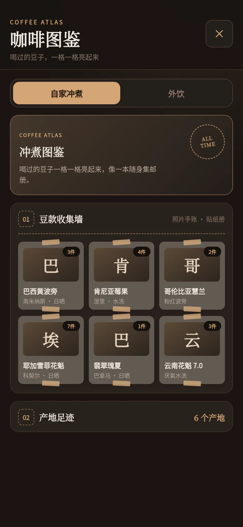 咖啡图鉴与豆款收集墙